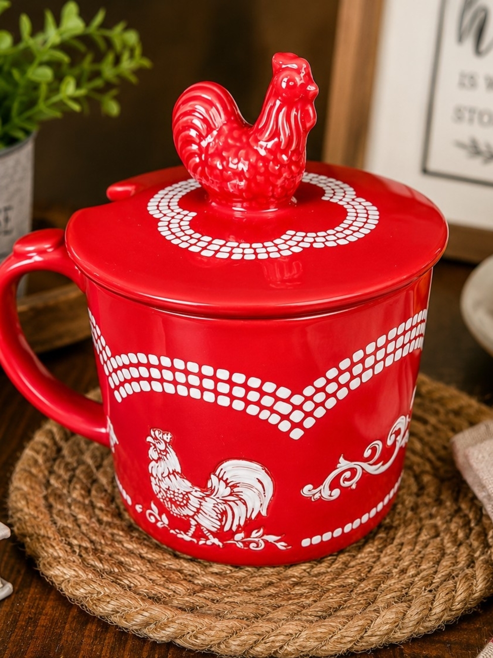 Temp-Tations Red Rooster Lidded Ceramic Mug
